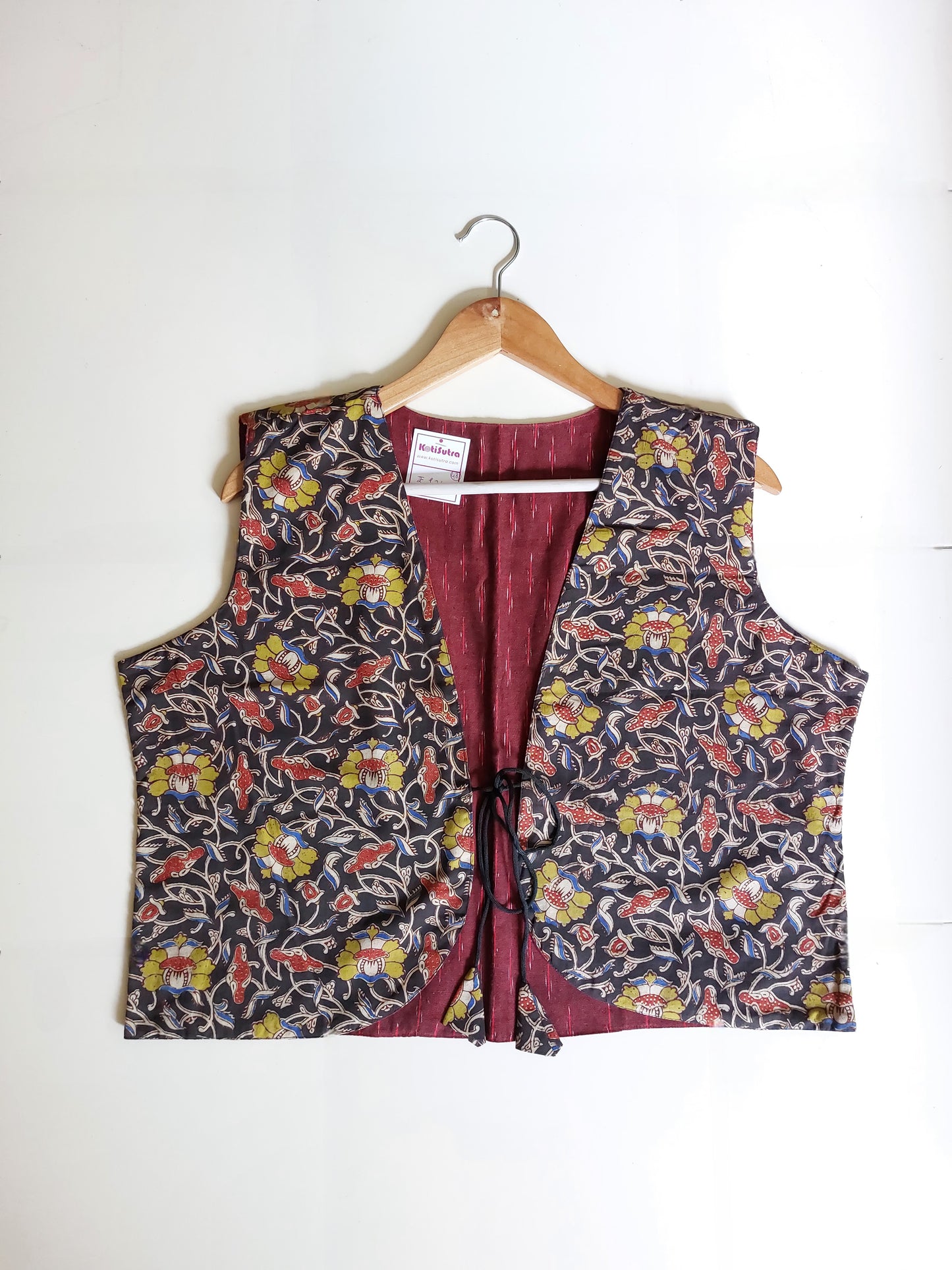 Reversible Black Maroon Kalamkari Koti