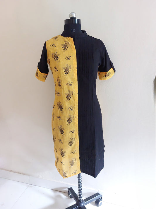 Black Yellow Printed Kurta