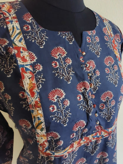 Blue Floral Printed Kurta