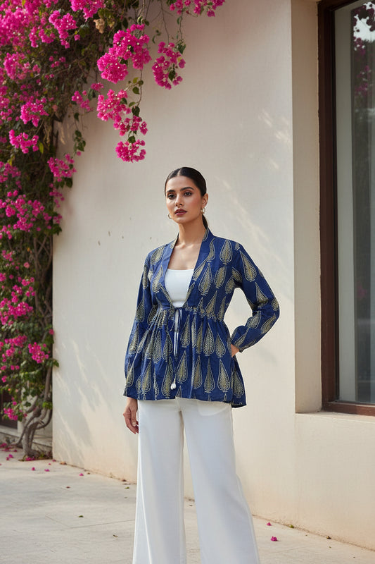 Blue Yellow Peplum Jacket