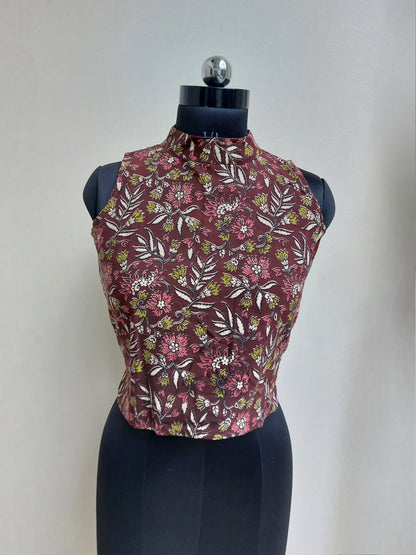 Brown Floral Crop Top