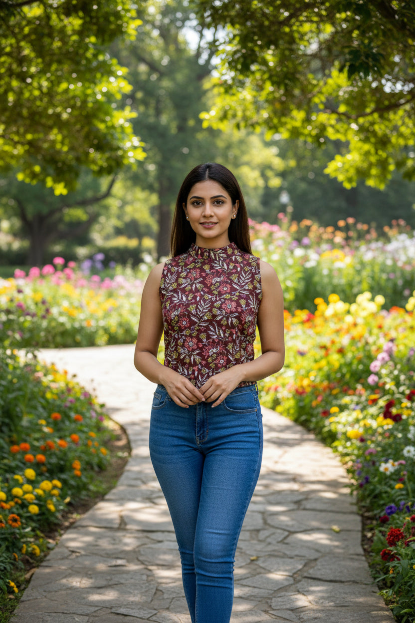 Brown Floral Crop Top