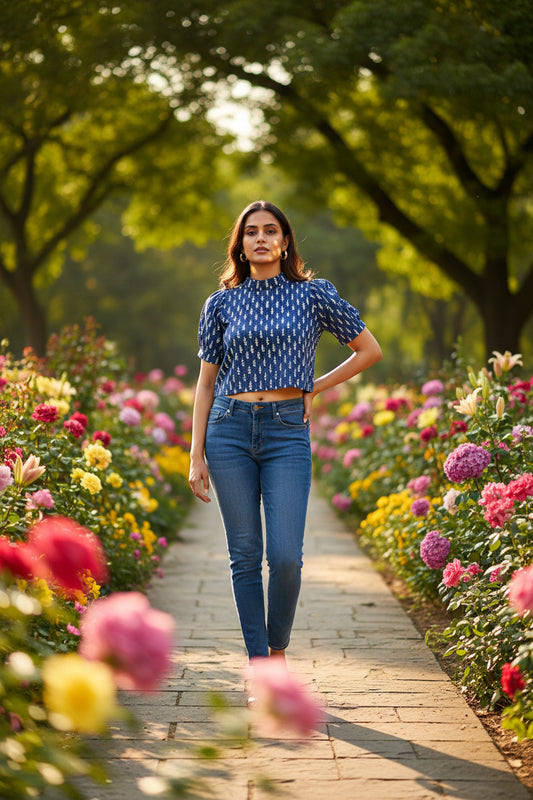 Blue Kantha Crop Top