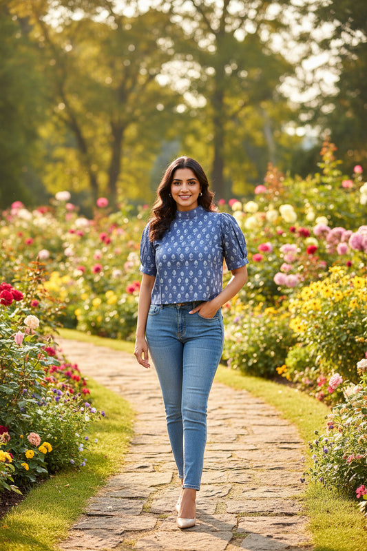 Blue Floral Crop Top