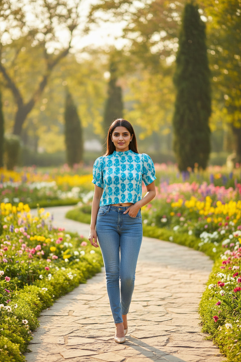 Blue Paisley Crop Top