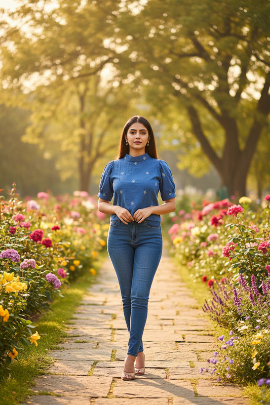 Blue Geometric Crop Top