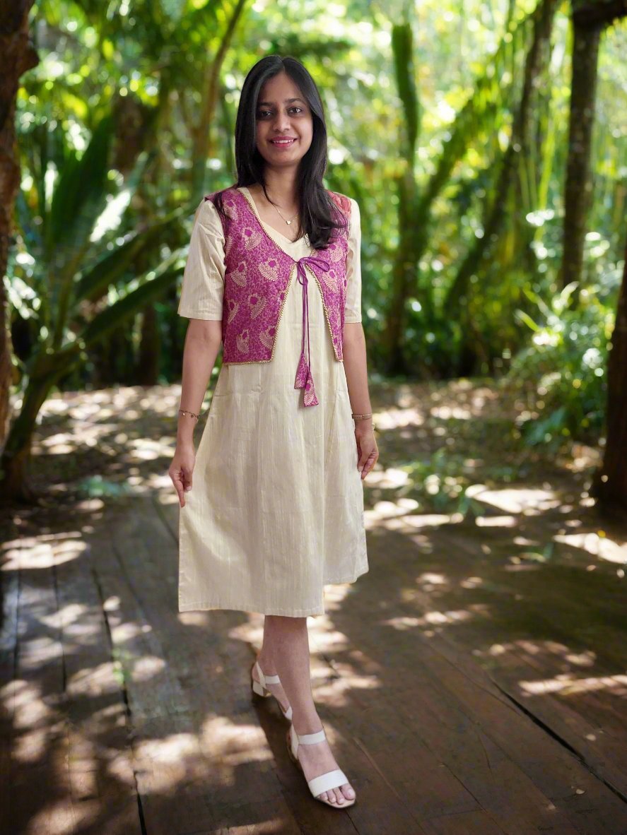 Pink Jacket with Off-white Dress