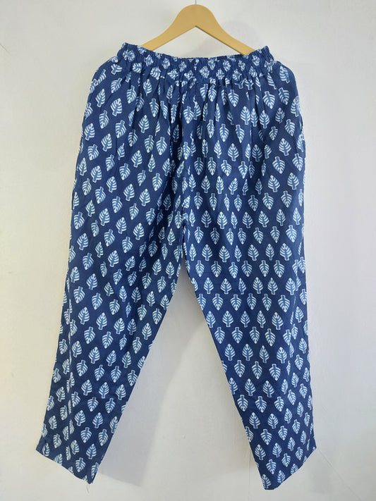 Blue Cotton Straight Pants