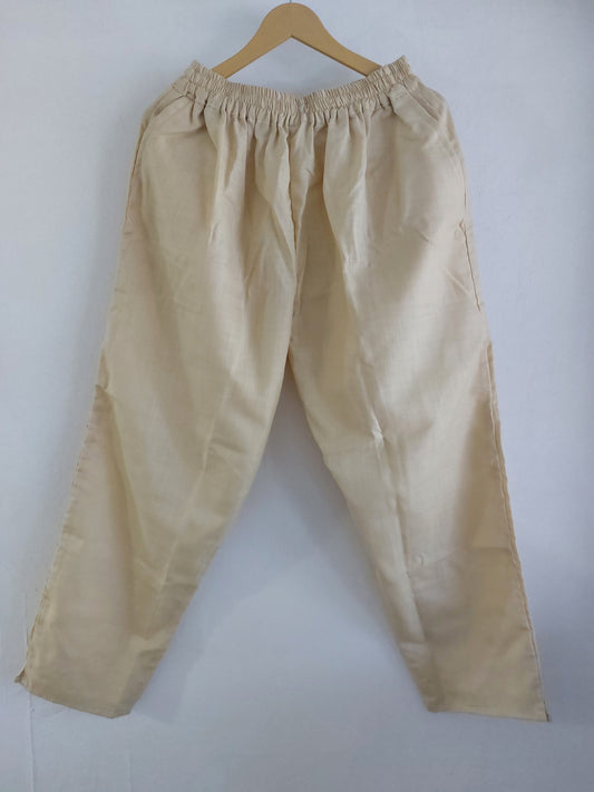 Beige Cotton Straight Pants