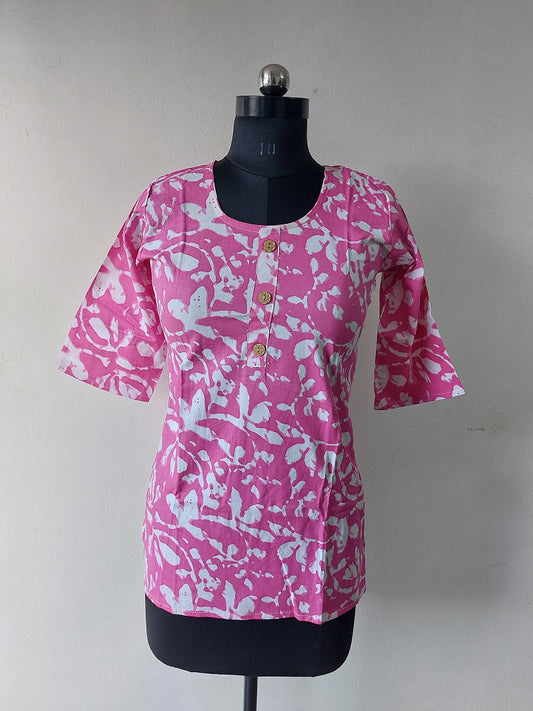 Pink Abstract Short Kurti