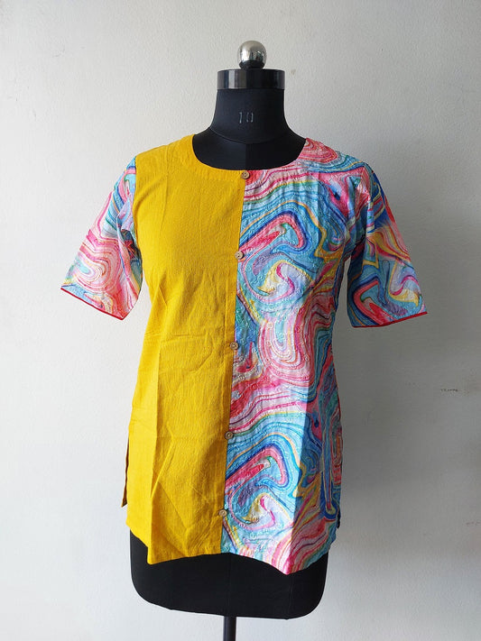 Yellow Abstract Short Kurti