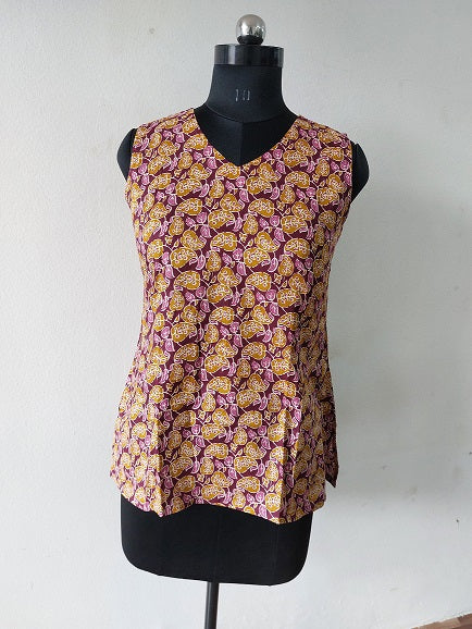 Brown Floral Sleeveless Kurti