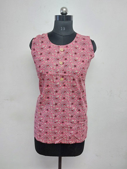 Pink Paisely Sleeveless Kurti
