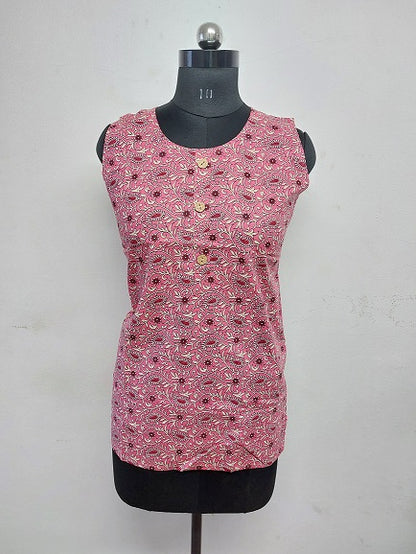Pink Paisely Sleeveless Kurti