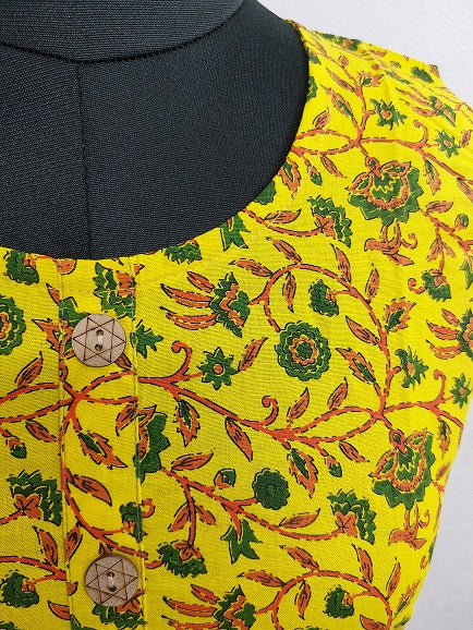 Yellow Floral Sleeveless Kurti