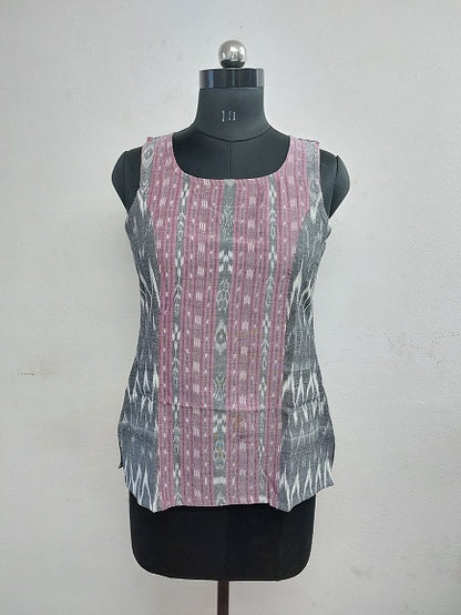 Grey Ikkat Sleeveless Top
