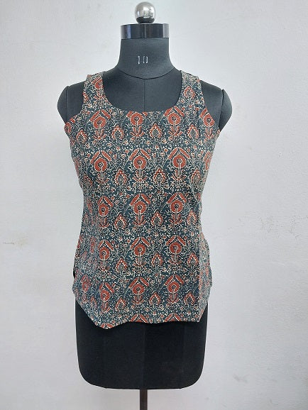 Green Floral Sleeveless Top