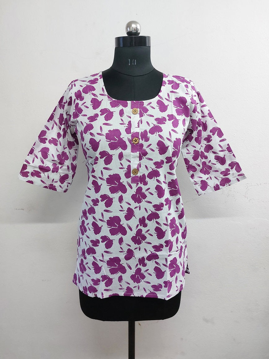 White Floral Short Kurti