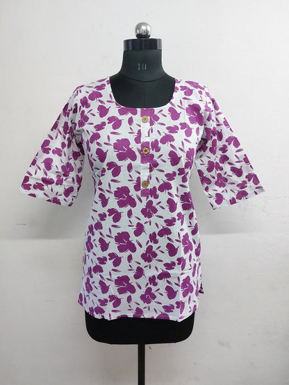 White Floral Short Kurti