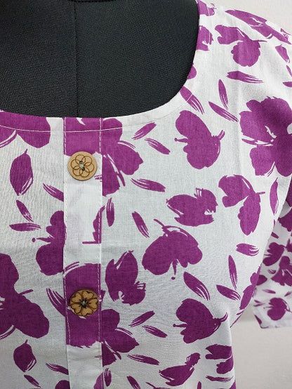 White Floral Short Kurti