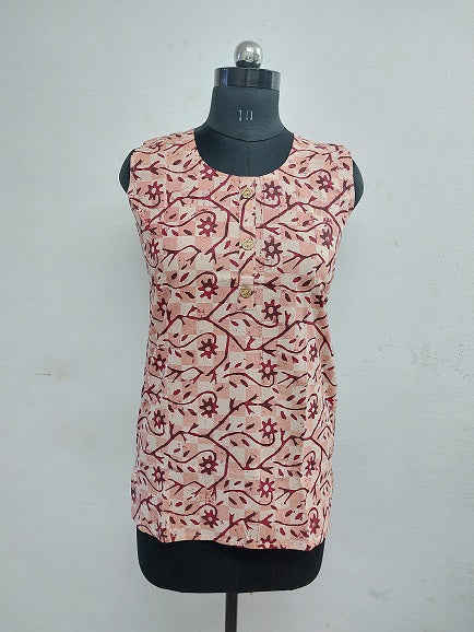 Peach Floral Sleeveless Kurti