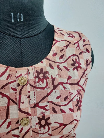 Peach Floral Sleeveless Kurti