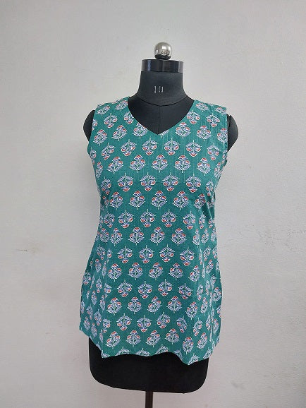 Green Butti Sleeveless Kurti