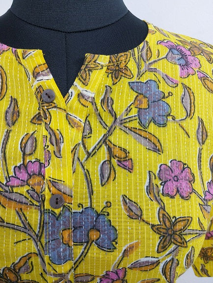 Yellow Floral Short Kurti