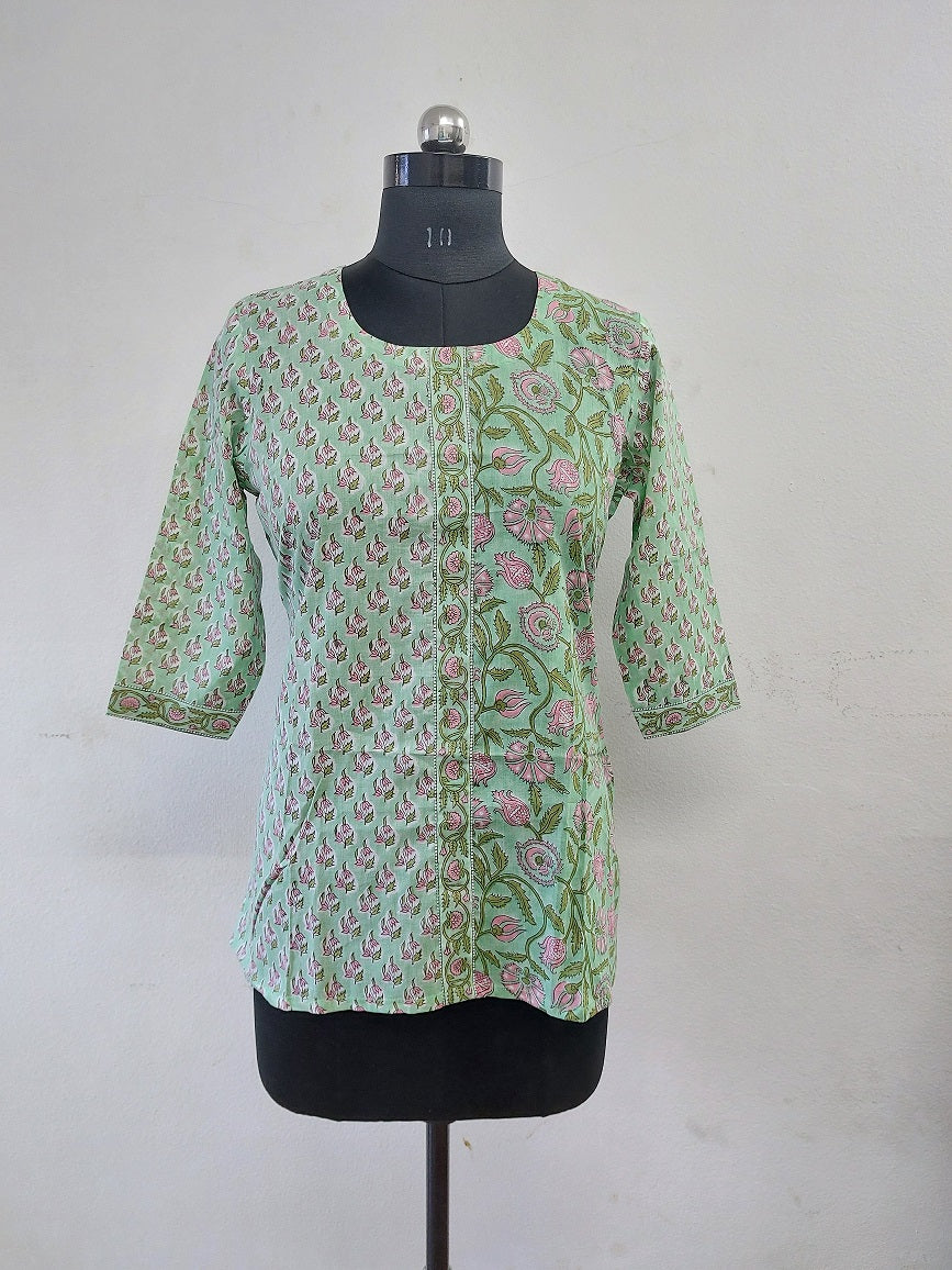 Green Floral Short Kurti