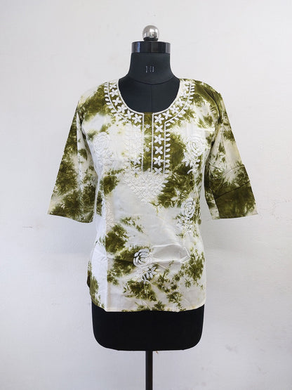 Offwhite Green Short Kurti
