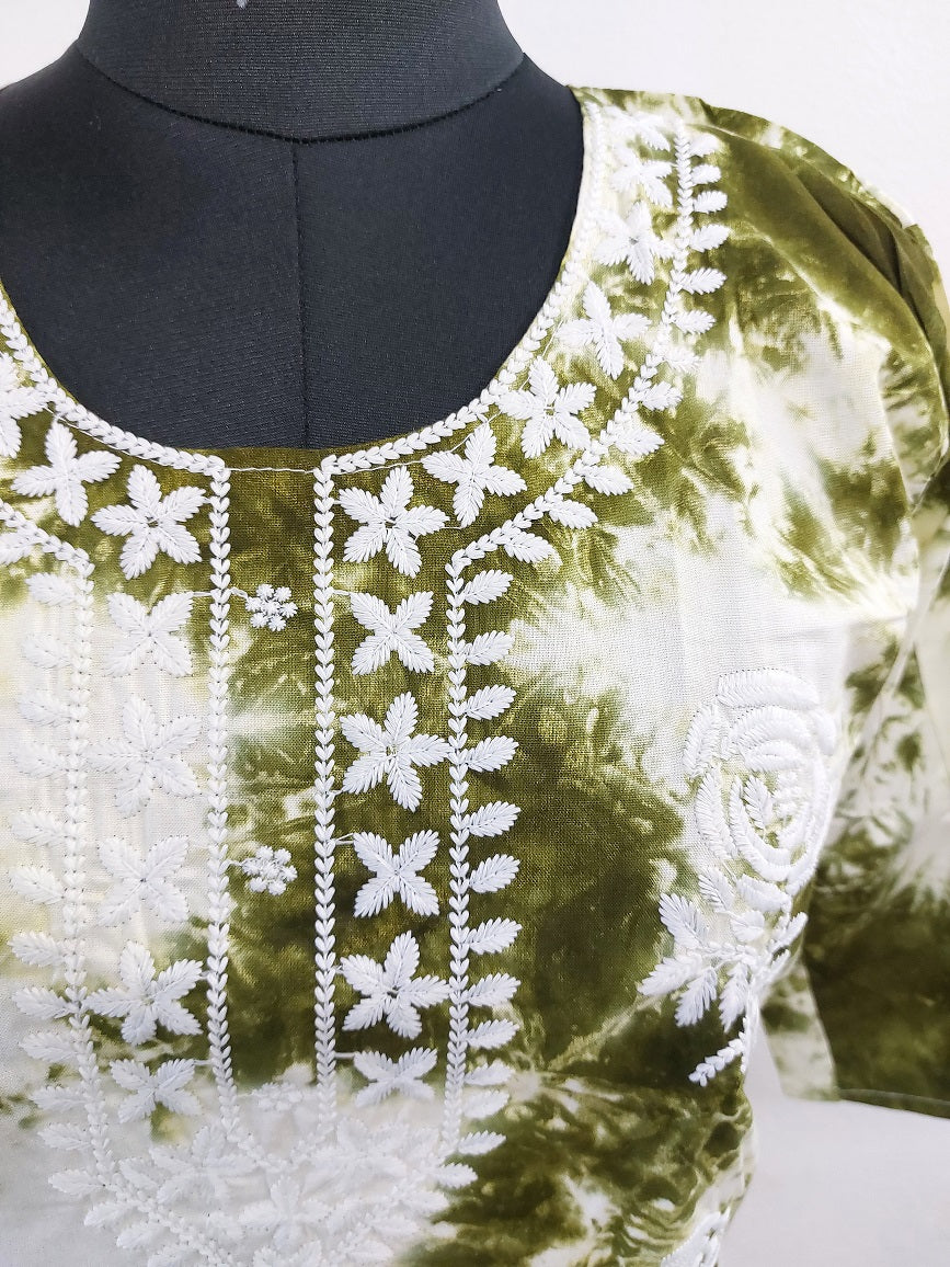 Offwhite Green Short Kurti