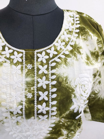 Offwhite Green Short Kurti