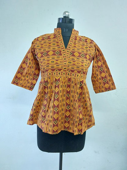 Yellow Maroon Peplum Top