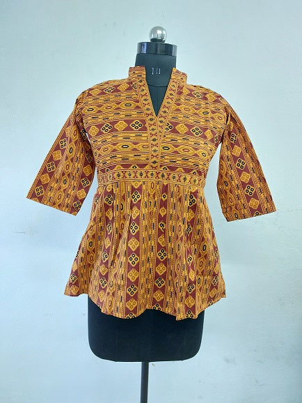 Yellow Maroon Peplum Top