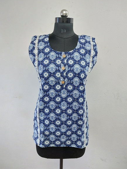 Indigo Floral Sleeveless Kurti