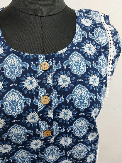 Indigo Floral Sleeveless Kurti