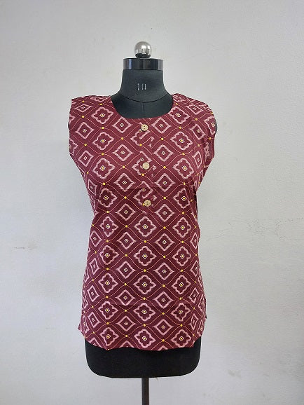 Maroon Floral Sleeveless Kurti