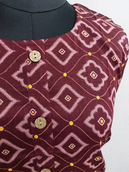 Maroon Floral Sleeveless Kurti
