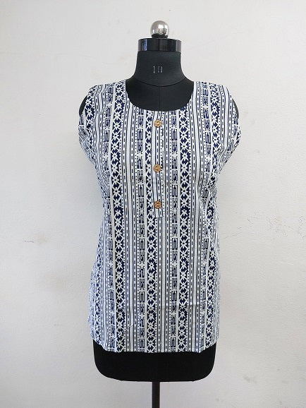 White Naurical Sleeveless Kurti