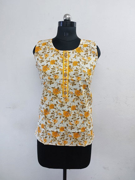 Offwhite Floral Sleeveless Kurti