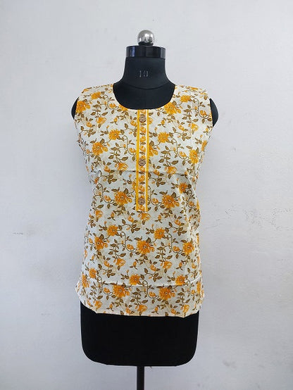 Offwhite Floral Sleeveless Kurti