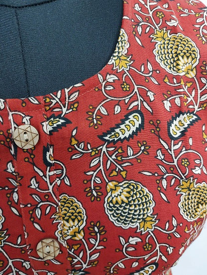 Red Floral Sleeveless Kurti