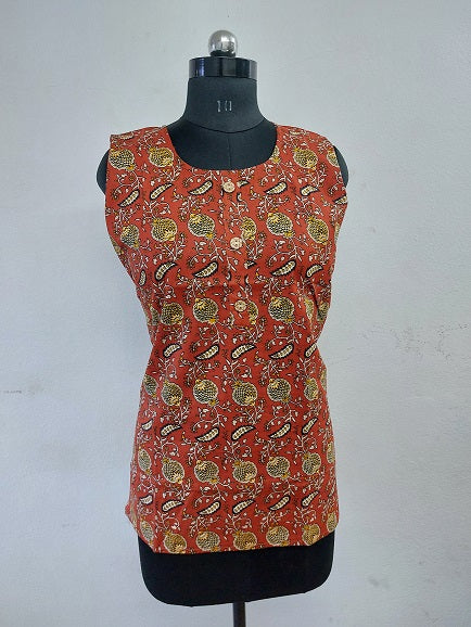 Red Floral Sleeveless Kurti