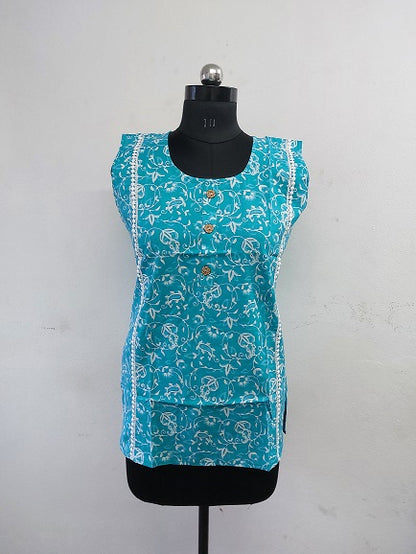 Blue Floral Sleeveless Kurti