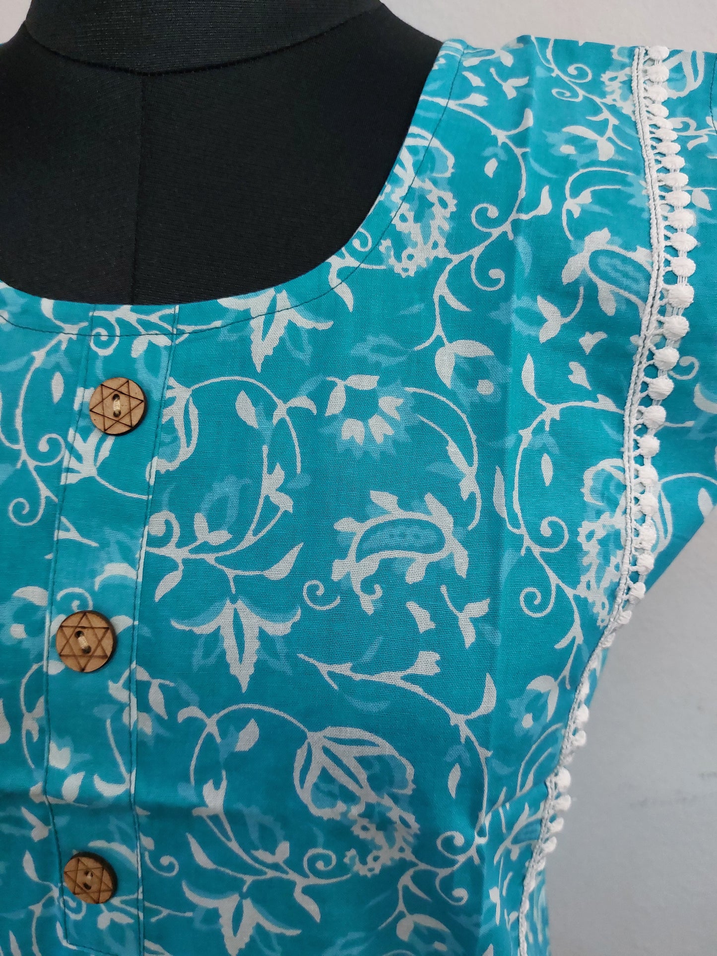 Blue Floral Sleeveless Kurti