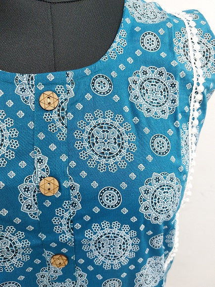 Blue Butti Sleeveless Kurti