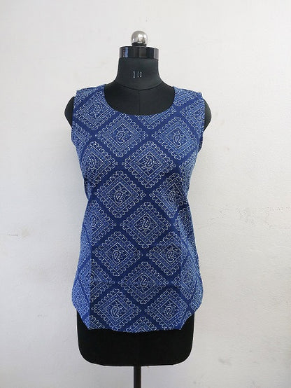 Blue Paisley Sleeveless Kurti