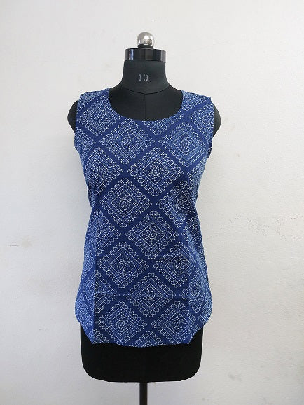 Blue Paisley Sleeveless Kurti
