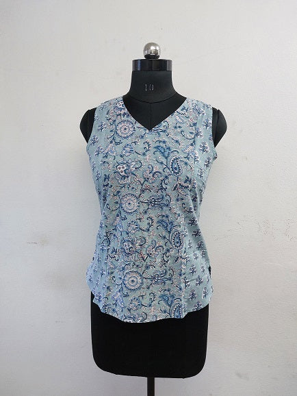 Blue Floral Sleeveless Top
