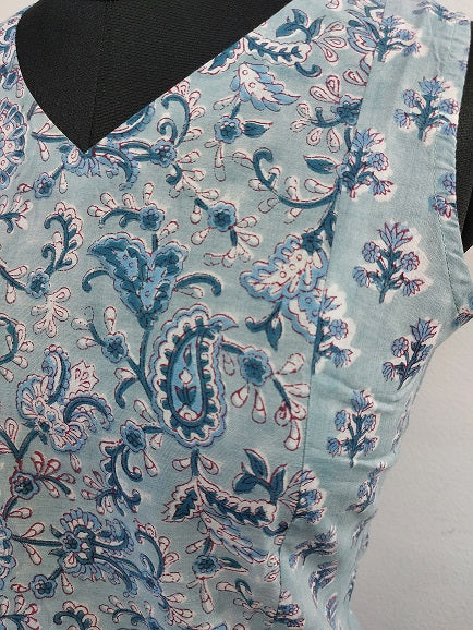 Blue Floral Sleeveless Top